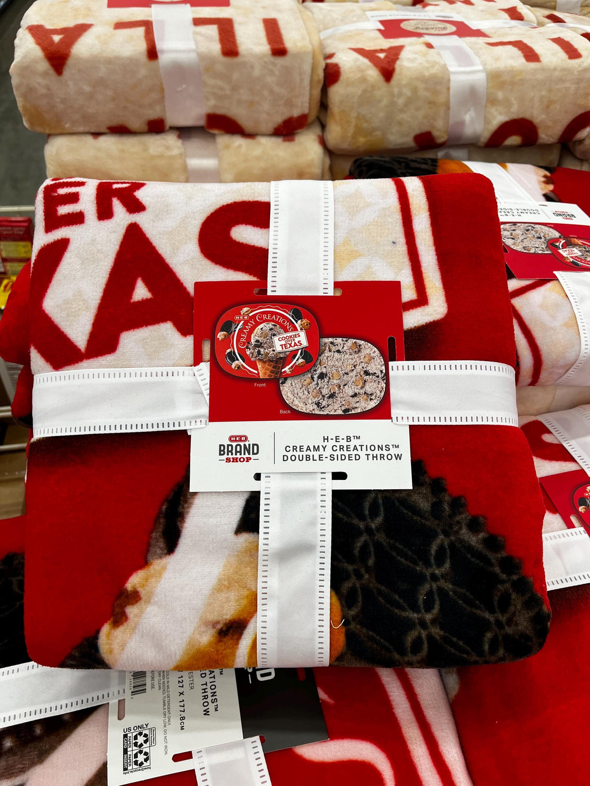 HEB Creamy Creations Double Sided Throw, Valentines Gift, Limited, Seasonal, Cookies over Texas Ice Cream Blanket, Ice Cream Throw, 50”x70”