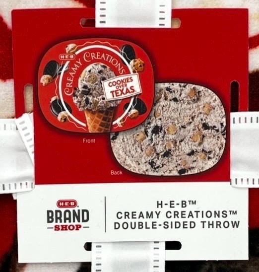 HEB Creamy Creations Double Sided Throw, Valentines Gift, Limited, Seasonal, Cookies over Texas Ice Cream Blanket, Ice Cream Throw, 50”x70”
